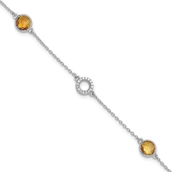 Sterling Silver White Ice Diamond and Citrine Bracelet - Picture 6 of 8